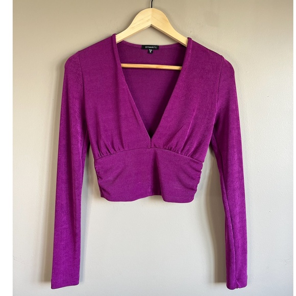 DYNAMITE | Pink/ Purple Long Sleeve Deep V Neck (size XS) - Picture 4 of 5